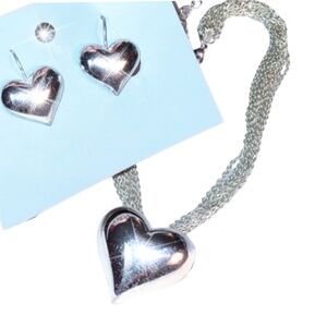 Avon Set: Silver Puffy Hearts Earrings & Choker
